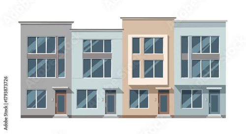 Modern townhouses showcasing varied architectural styles and neutral color palettes creating an urban residential scene that inspires refined living