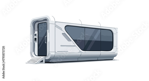 Futuristic dwelling with modular design and expansive glass, illustrating contemporary living spaces with minimalist architecture in a conceptual