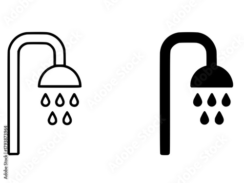 Minimalist icon, shower vector, black and white, outline and silhouette