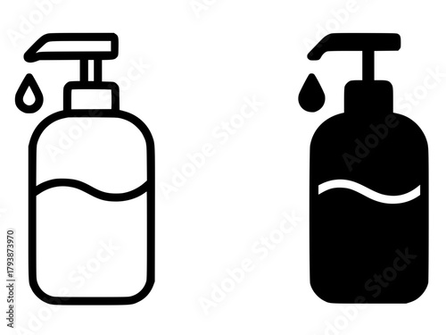 Minimalist icon, liquid soap vector, black and white, outline and silhouette