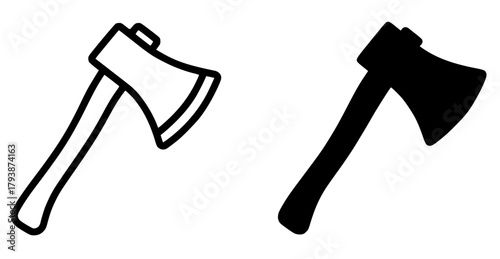 Minimalist icon, axe vector, black and white, outline and silhouette