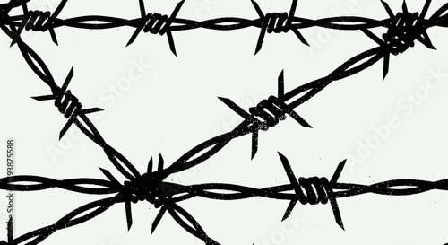 Abstract barbed wire design with rough texture creating a stark black and white image