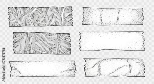 Assorted adhesive tape collection: vector illustration of sticky tapes in sketch style
