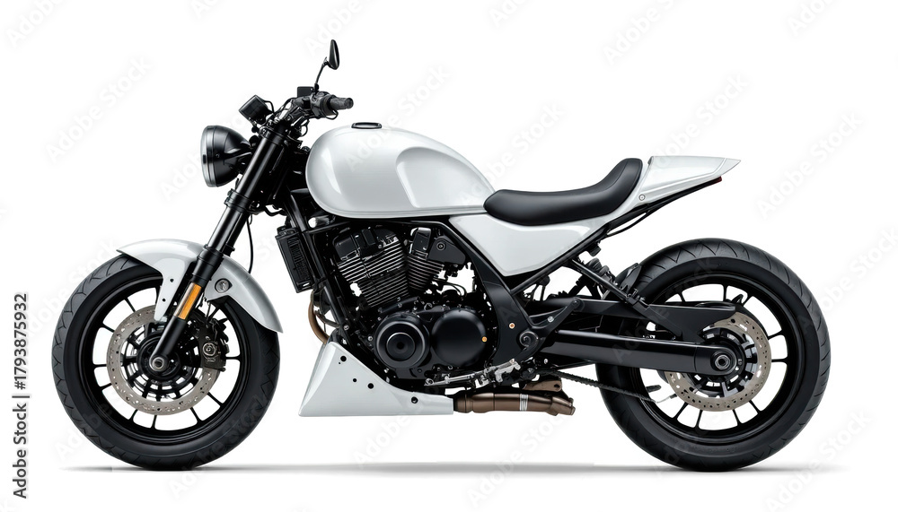 Obraz premium White Motorcycle Side View Mockup — on transparent png Background