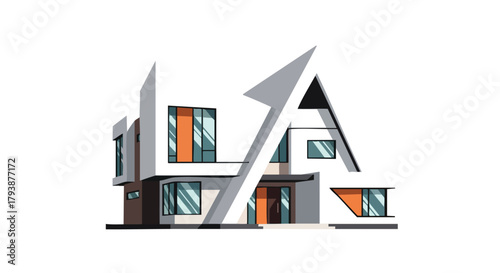 Stylized Architectural Concept Depicting a Modern House Design with Geometric Composition and Clean Lines