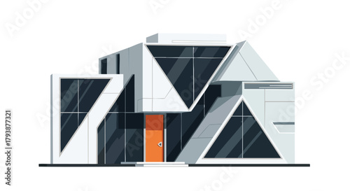 Modern Triangular Architecture: Stylized House Illustration with Geometric Design Elements portraying cutting-edge aesthetics and innovative