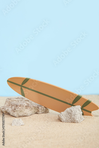 Mini surfboard with stones ...
