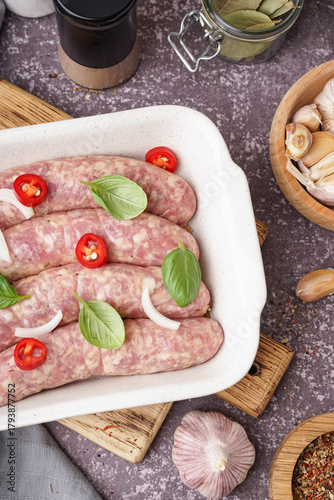 Baking dish with raw homema...