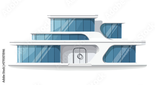 Futuristic multi-story villa with fluid design and expansive blue glass windows showcasing modern architectural innovation