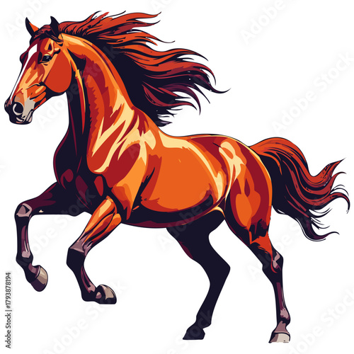 Beautiful Bold Horse with Flowing Mane and Tail Vector Art
