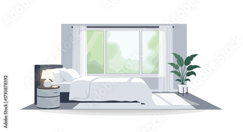 Serene bedroom interior with minimalist design and natural light creating a tranquil atmosphere for relaxation and restfulness