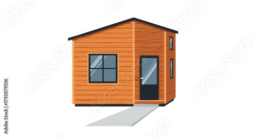 Charming wooden cabin with window and door providing an architectural element, representing simple living and a cozy escape for dwelling and retreat