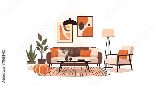 Stylish Interior Design with Modern Furniture and Earth Tones for a Cozy and Inviting Living Space