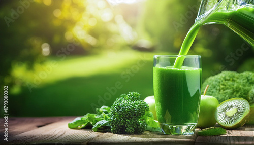野菜ジュースのイメージ,グリーンスムージー,青汁のイメージ, AI生成画像