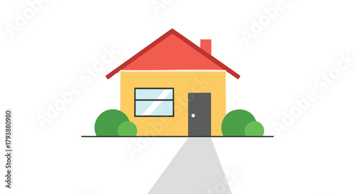 Iconic Home Illustration: A Minimalist Depiction of Suburban Living with Garden and Pathway