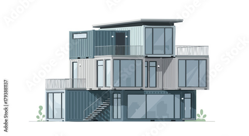 Innovative architectural concept: A modern house constructed from repurposed shipping containers, blending sustainability and design