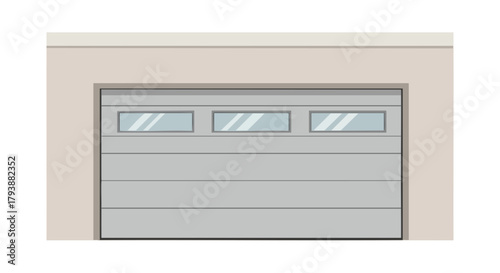 Sleek contemporary garage door with transparent panel inserts design element illustrating modern residential architecture style