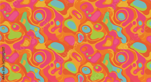 Abstract vibrant liquid marble art in a funky retro style. Seamless psychedelic background with groovy 60s and 70s vibes for a creative concept