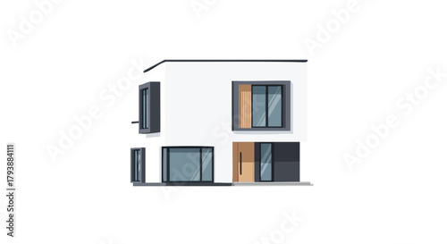 Stylized Modern Home Illustration: A Clean Architectural Design with White Facade and Geometric Elements