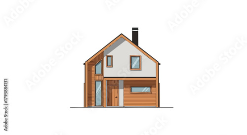 Architectural rendering showcasing a contemporary wooden house design on a white backdrop