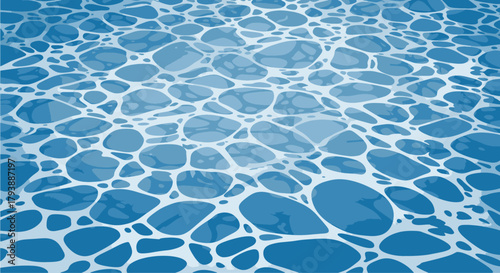 Abstract vector illustration depicting the shimmering blue surface of water with intricate light reflections, creating a tranquil and contemporary textured background for various design projects