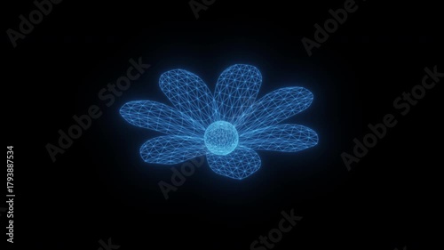 Glowing Blue Abstract Flower with Fractal Energy Patterns