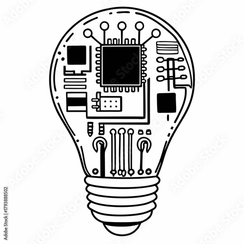 Tech Innovation Concept – Light Bulb with Microchip Circuit Design | Creative Technology Idea | Digital Innovation Vector Illustration