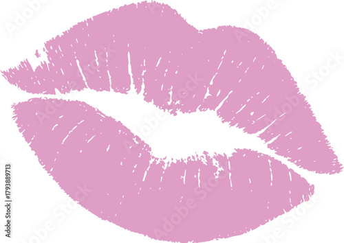 Pink lipstick kiss imprint on a white background, soft romantic lip mark symbolizing love and beauty, ideal for fashion branding, valentine themes, and decorative design uses.