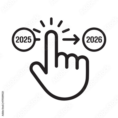 Hand pointing from 2025 to 2026 indicating future planning