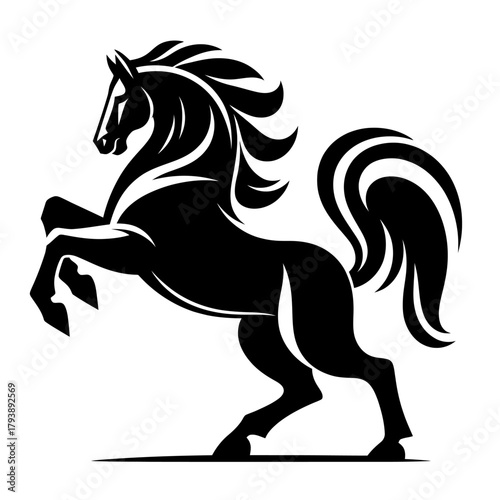 A black stallion horse full b...