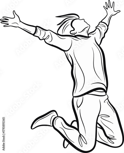 Joyful Leap Celebrating Victory in a Dynamic Outline