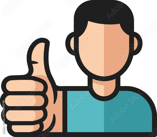 Thumbs Up Man Positive Feedback Illustration, Approval Gesture