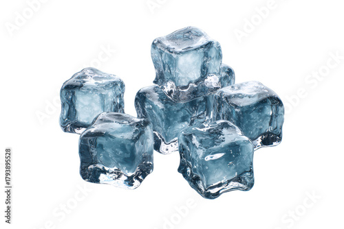 Pile of translucent blue ice cubes with water droplets on black background frozen cold, Isolated On Transparent Background, Png Cut Out