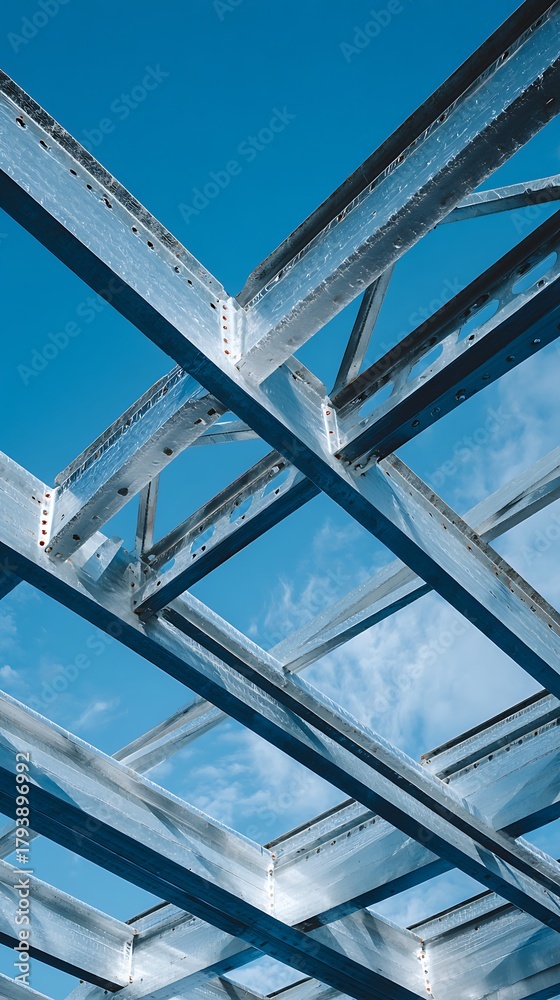 Obraz premium Steel Construction Against a Vibrant Blue Sky Backdrop