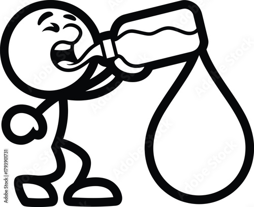 Stick figure thirstily drinking from a bottle