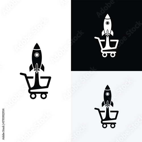 rocket cart logo vector icon illustration
