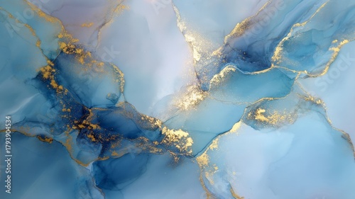 Abstract fluid painting with gold highlights. AI generated