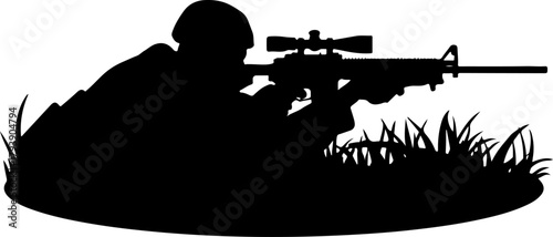 silhouette of a soldier with gun, silhouette, gun, soldier, rifle, military, weapon, war, black, person, people, illustration, vector, army, armed, shoot, shooter, music, shooting, aiming