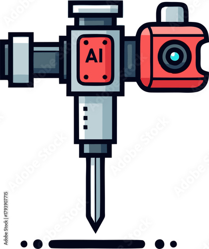AI Powered Jackhammer Icon for Artificial Intelligence and Construction.