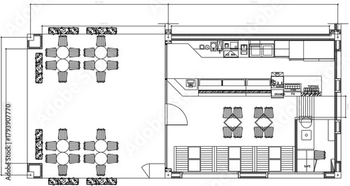Ice Cream Shop 2D Drawing Furniture Layout Plan in a Small Commercial Building with Front Shop Area