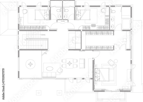 2D Interior Design Drawing for Small and Large Bedrooms with Walk-in Closet, Family Living Area, and Prayer Niche
