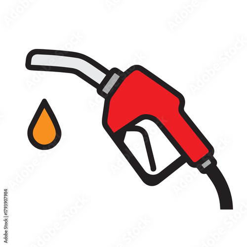 Minimalist vector graphic showing a red gas pump handle at a fueling station, built with exact outlines and subdued contrast to convey a sharp modern industrial aesthetic.