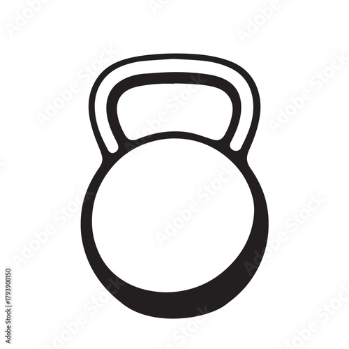 A minimalist black and white vector illustration of a kettlebell, designed with clean contours and simple geometric balance to convey strength, clarity, and modern fitness aesthetics.