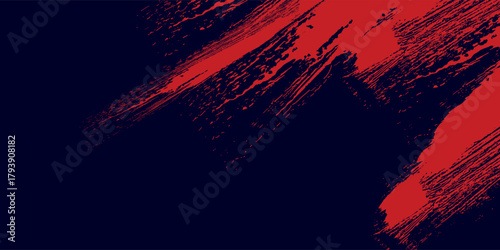 Energetic paint splatter design in red, creating a chaotic artistic motion effect over a deep blue backdrop.