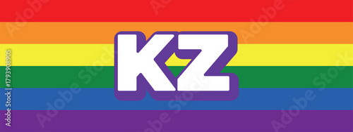 Horizontal vector banner. Multicolored rainbow background. LGBT flag and letters KZ. LGBT propaganda has been banned in Republic of Kazakhstan. Concept of protecting human rights, same-sex love
