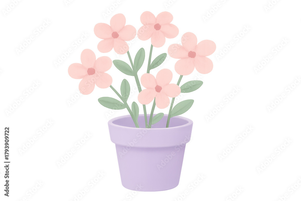 Obraz premium Pink watercolor flowers blooming in a purple pot