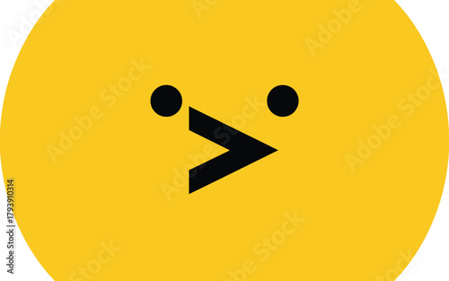 Simple yellow cartoon bird face with black eyes and beak