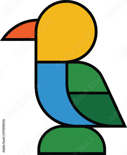 Colorful geometric toucan illustration with abstract design