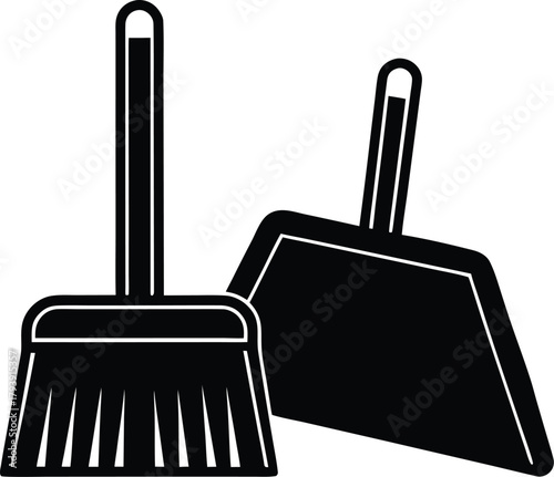 Dustpan and brush cleaning icon set