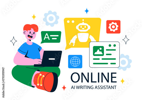 AI Writing Assistant Illustration with Artificial Intelligence Technology For Translation, Chatbot Interaction, Code Generation, And Article Writing